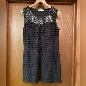 Womens Rickis sequin Black Flutter Dress, Lg.